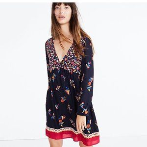 Sezane Floral Long Sleeve Dress - Black and Red